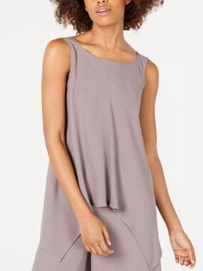 NWT Eileen Fisher Georgette 100% Silk Crepe Luna Drape Front Top | Size Large
